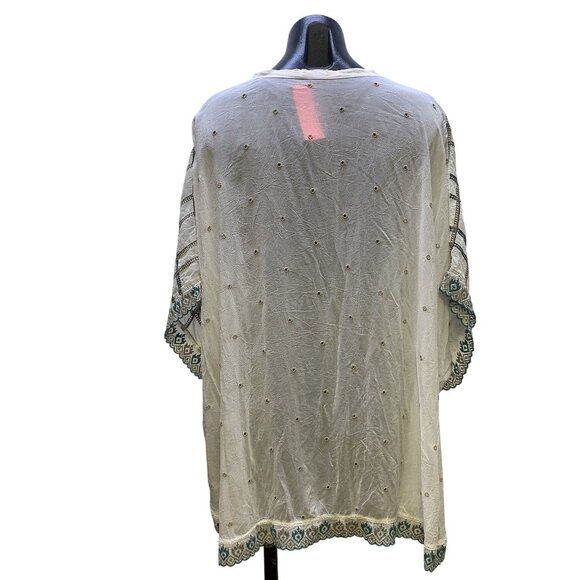 Johnny Was White w/Multicolored Embroidery Sheer Poncho Top Blouse Small - Picture 5 of 7